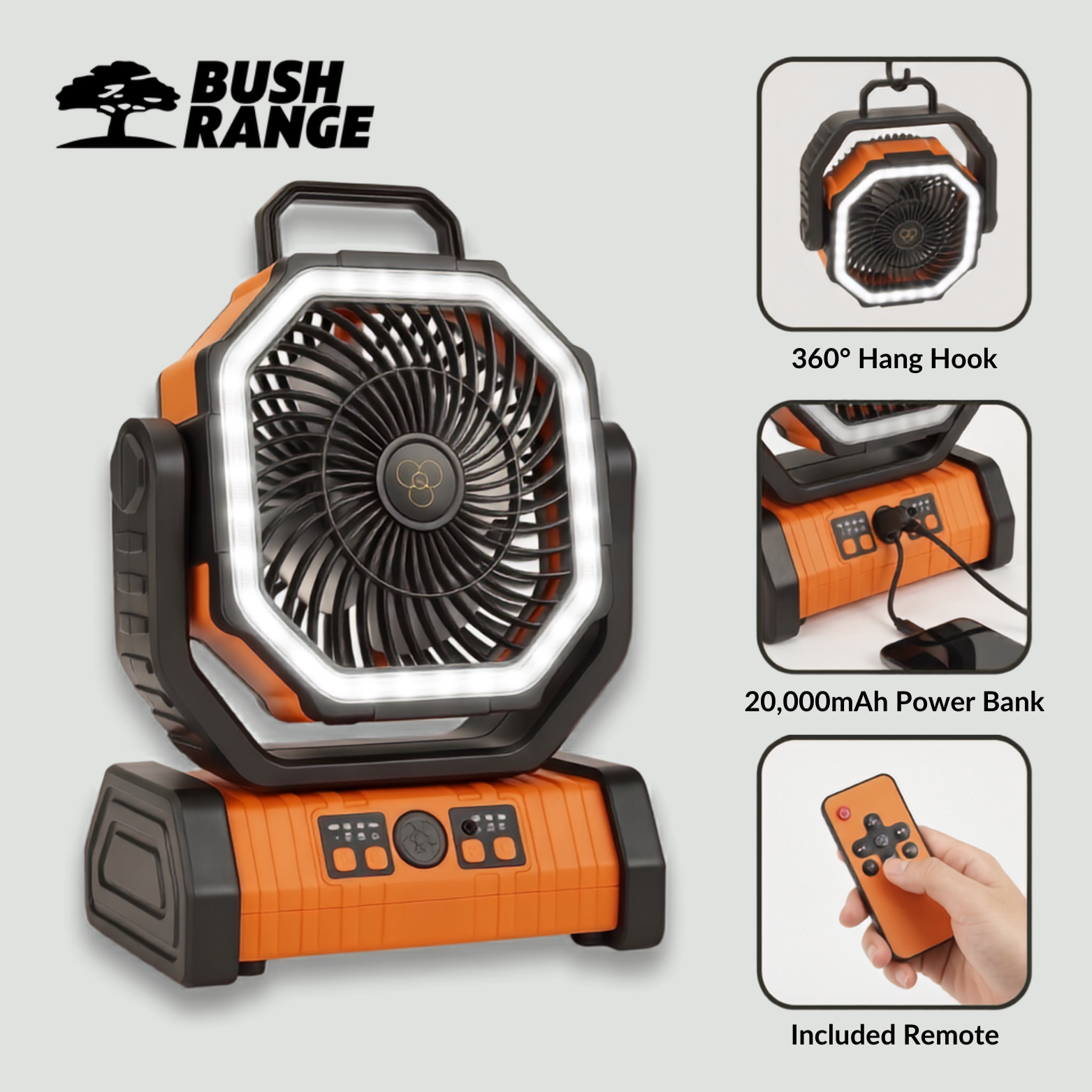 Camping Fan with LED Light & Power Bank – 3-in-1 Rechargeable Outdoor Fan