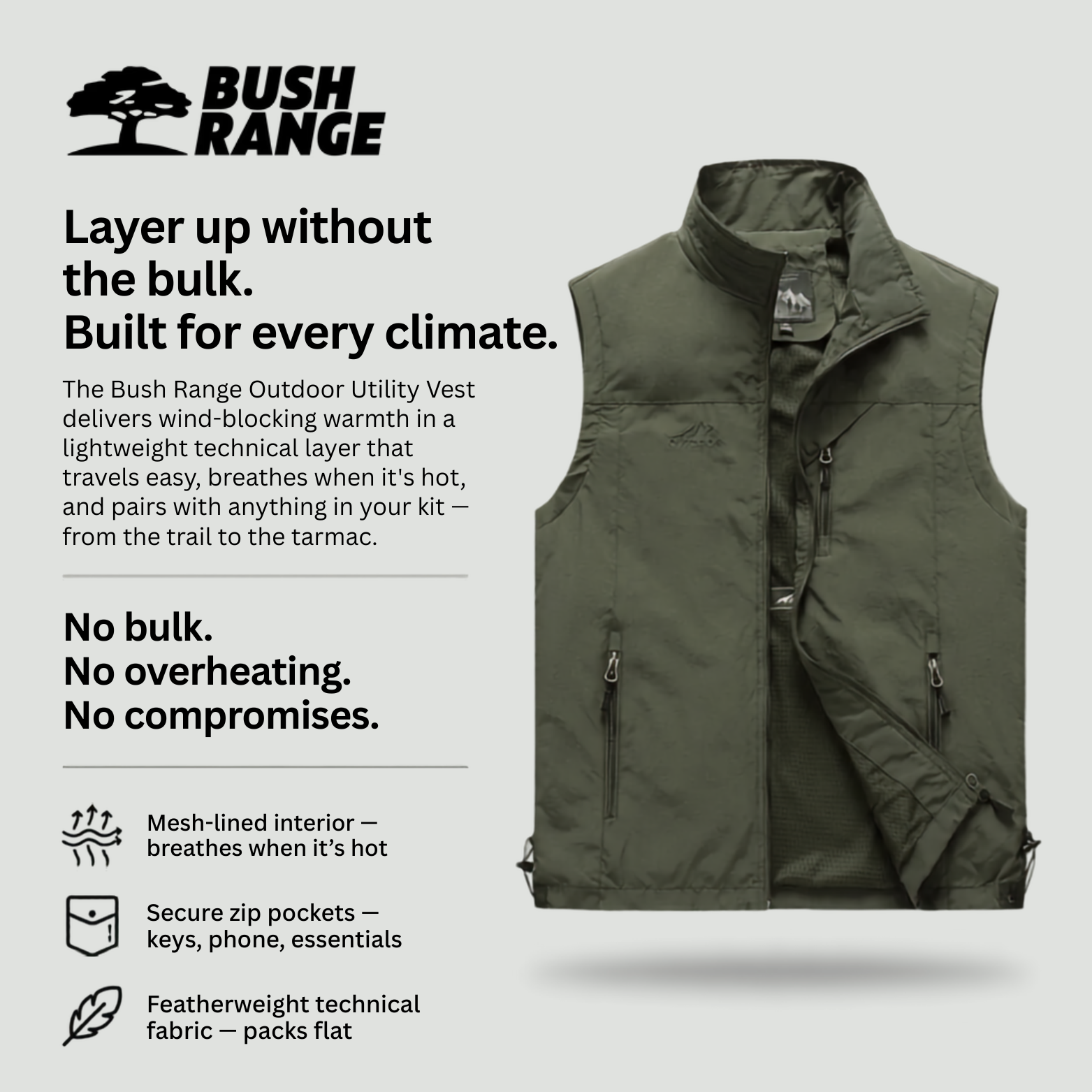 Lightweight Breathable Hiking Vest – Multi-Pocket Outdoor Layer