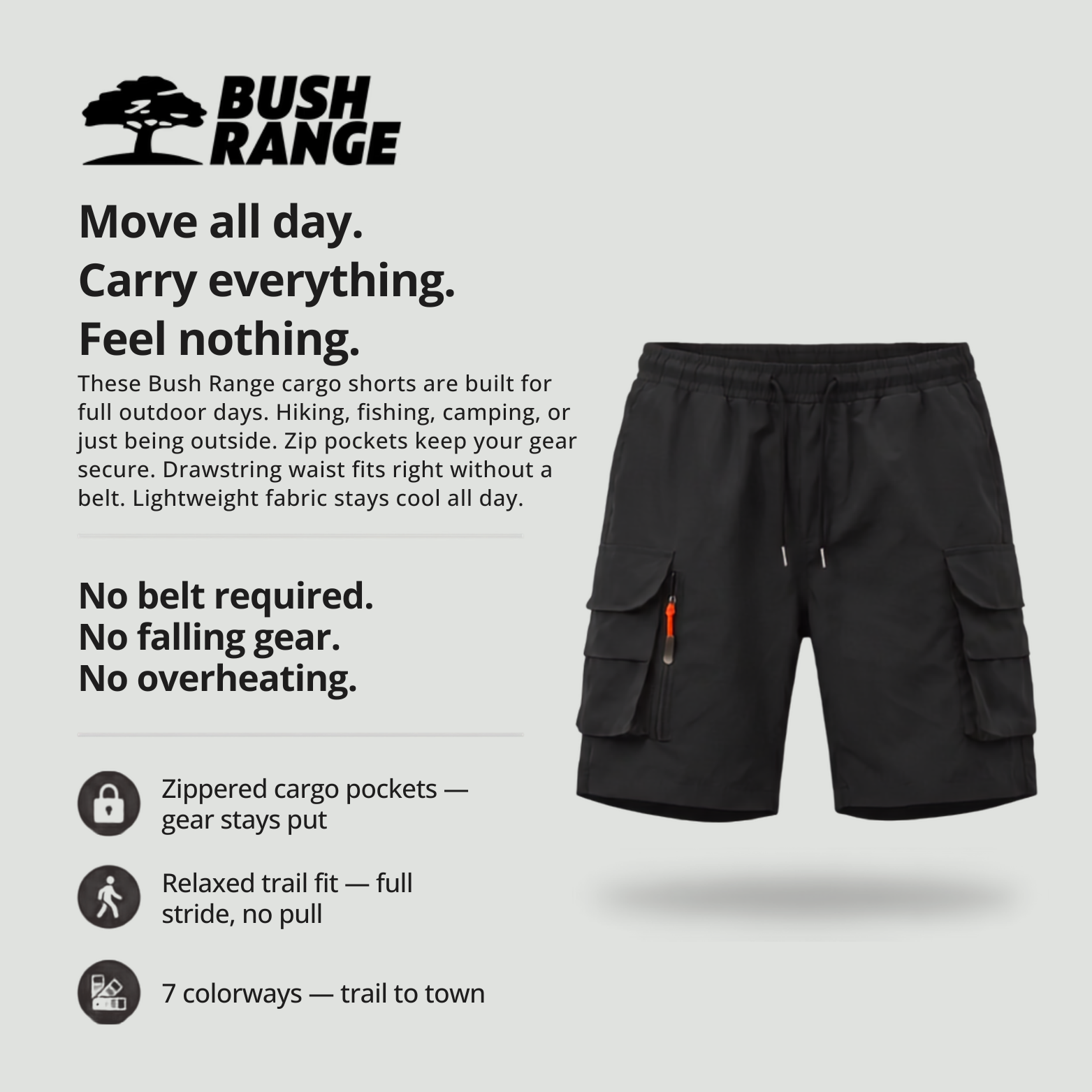 Men’s Lightweight Cargo Shorts with Zip Pockets – Outdoor Hiking Fit