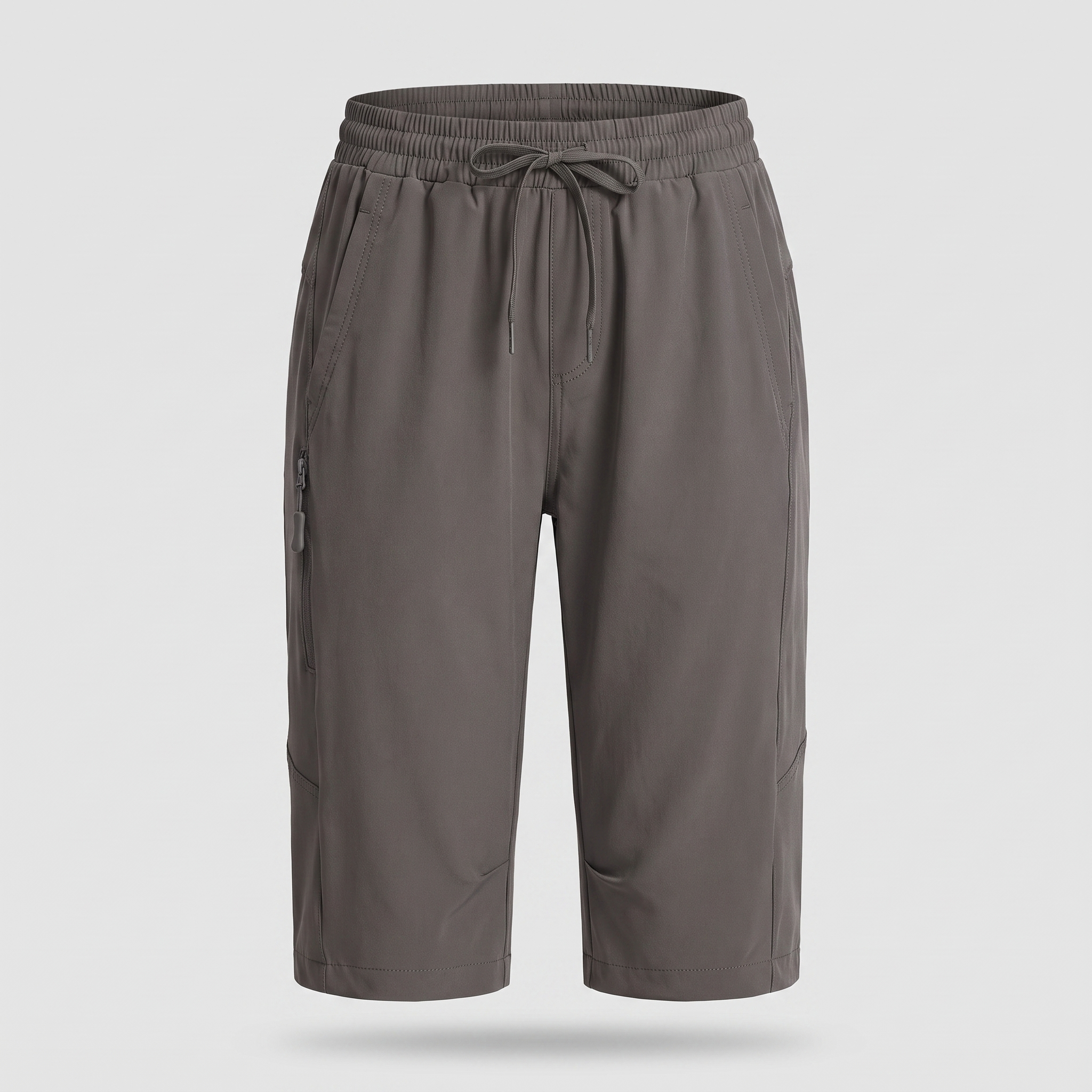 Women's knee-length hiking shorts in dark grey, ghost mannequin front