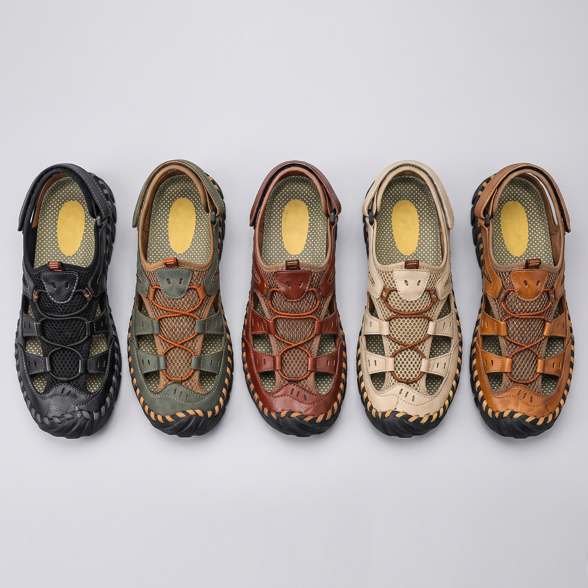 All five colourways of the closed-toe outdoor sandal