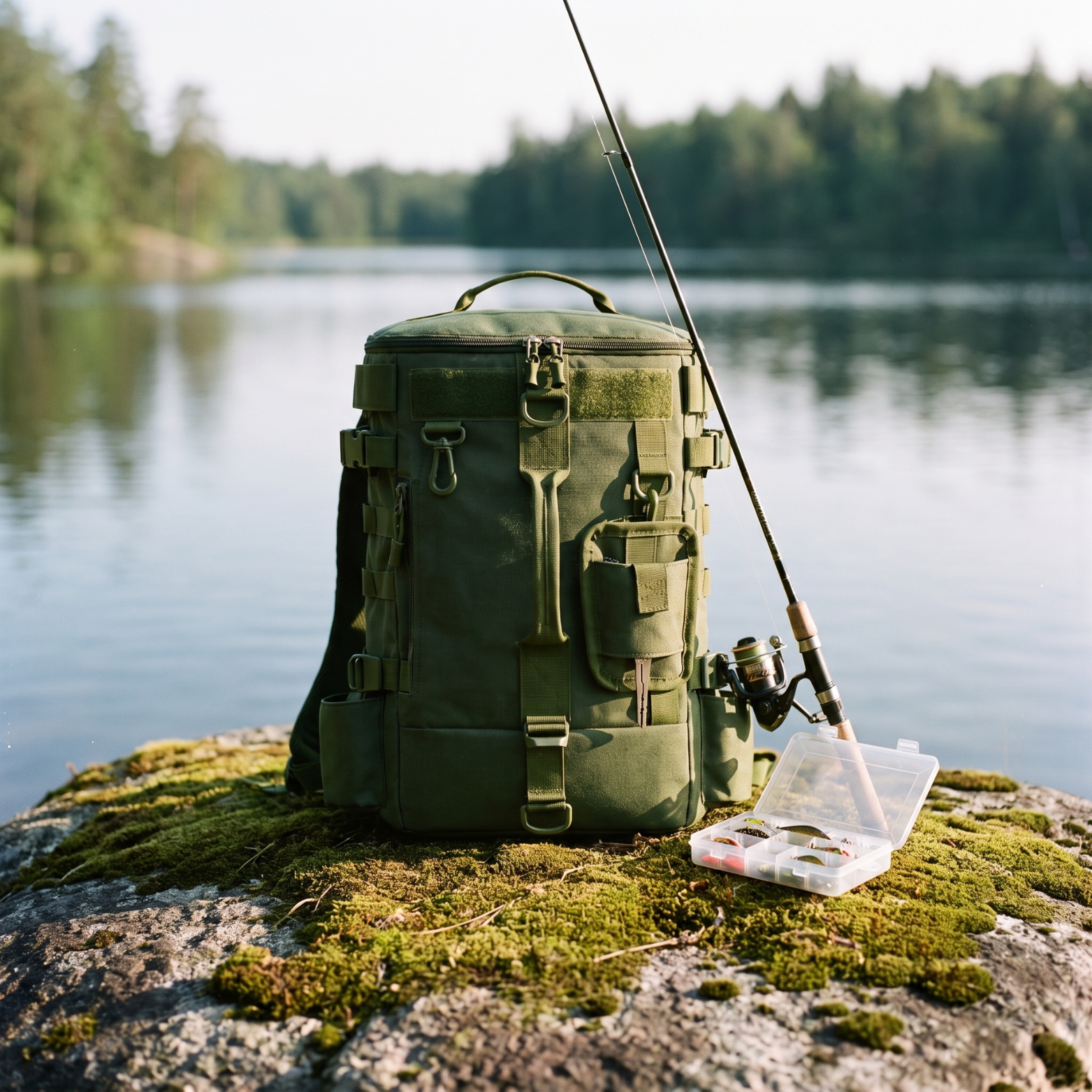 Fishing Backpack with Built In Rod Holders and MOLLE System for Tackle Storage