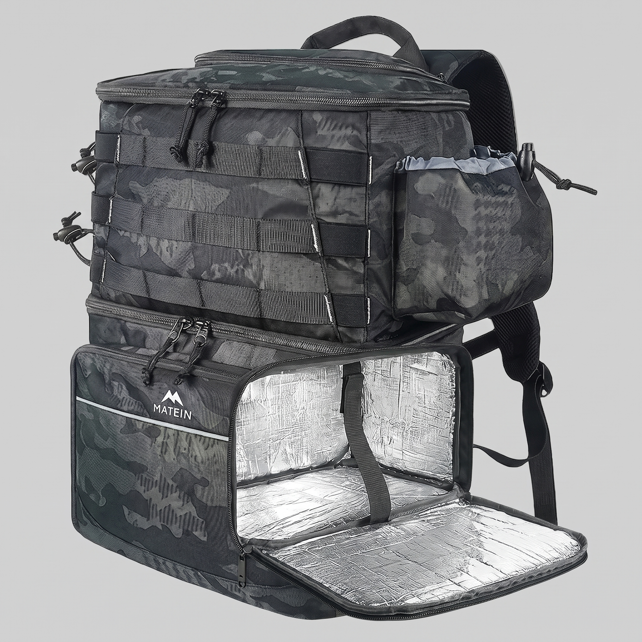 Insulated cooler compartment opened, showing the foil lining