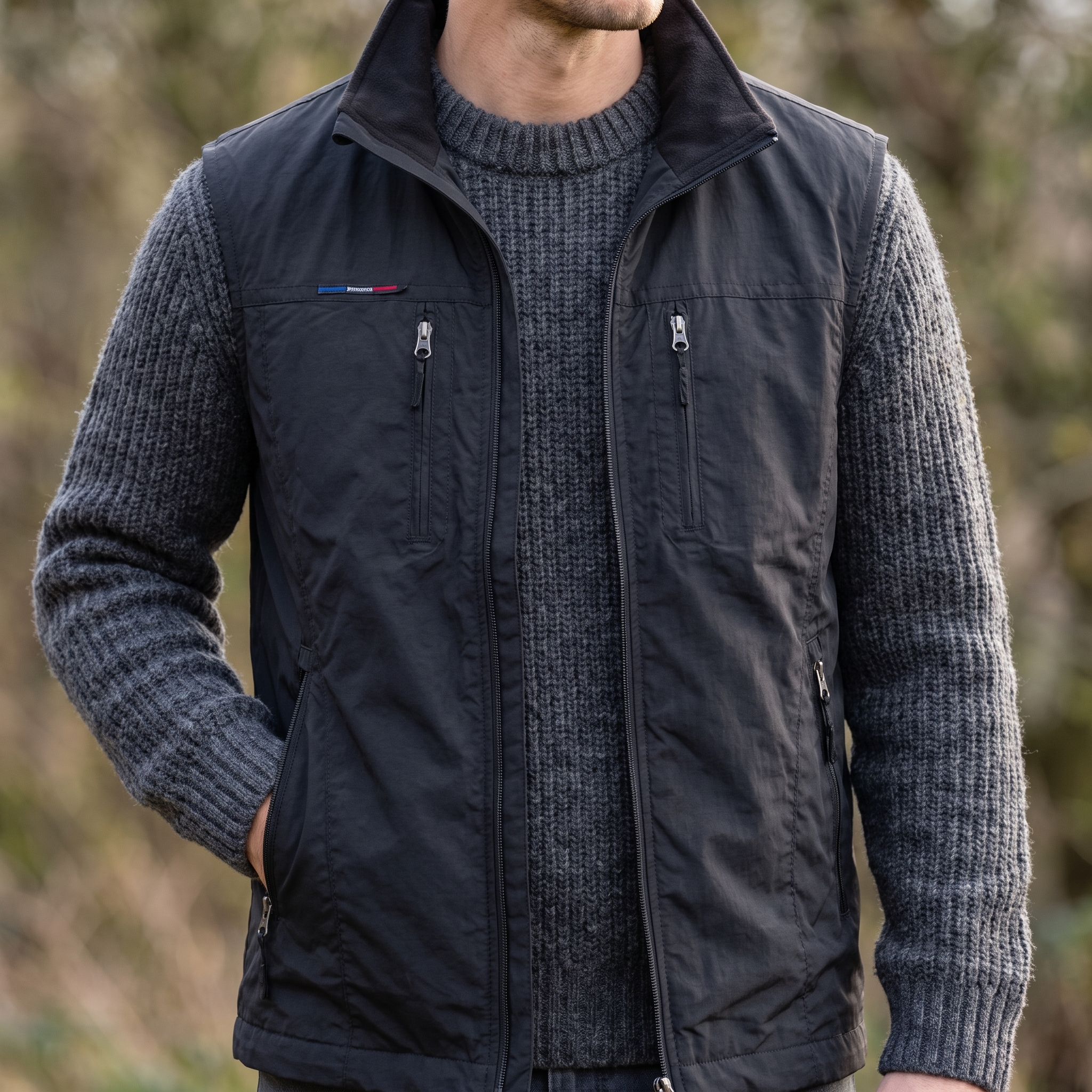 Worn open over a knitted jumper as a light outer layer