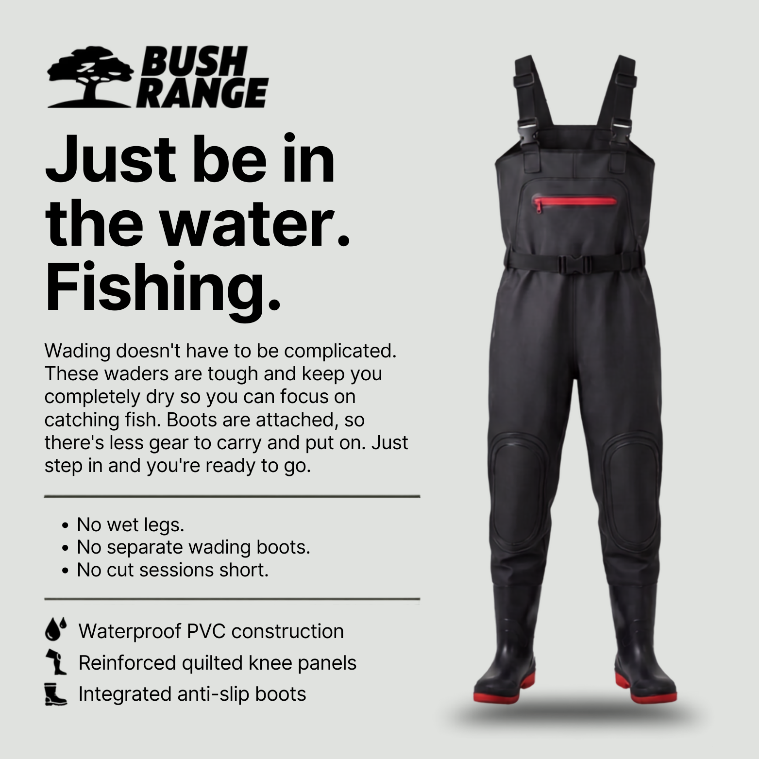 Unisex Fishing Wading Pants – Half Waders with Integrated Water Shoes