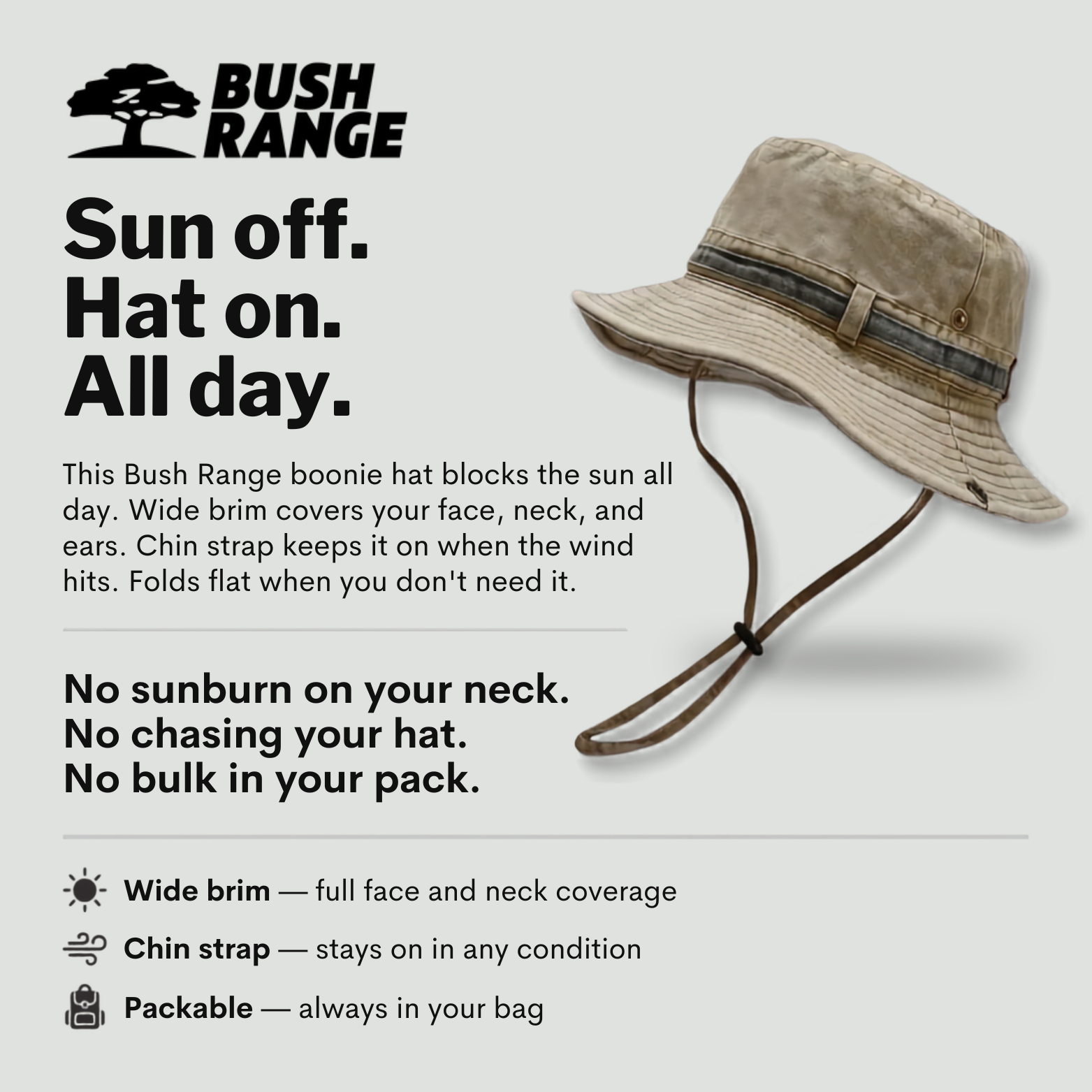 Cotton Boonie Hat – Packable Outdoor Sun Hat with Chin Strap