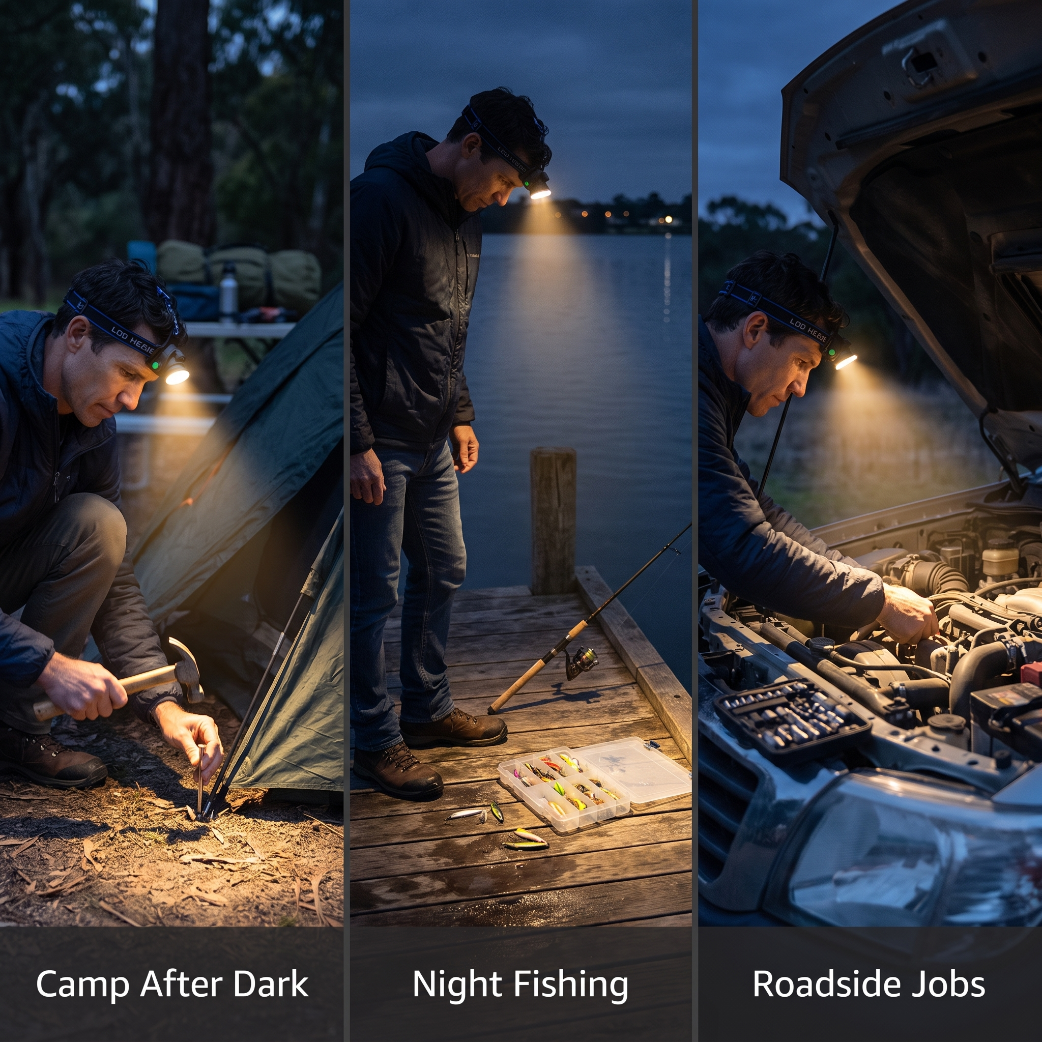 Three uses: camp after dark, night fishing, roadside jobs