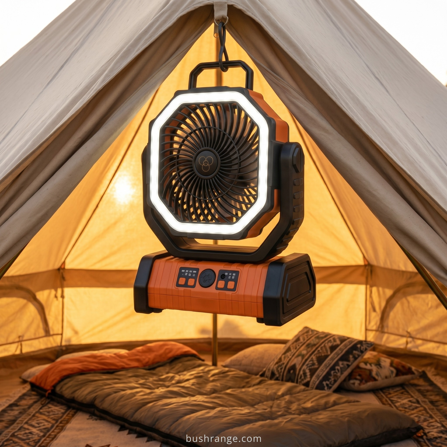 Camping Fan with LED Light & Power Bank – 3-in-1 Rechargeable Outdoor Fan