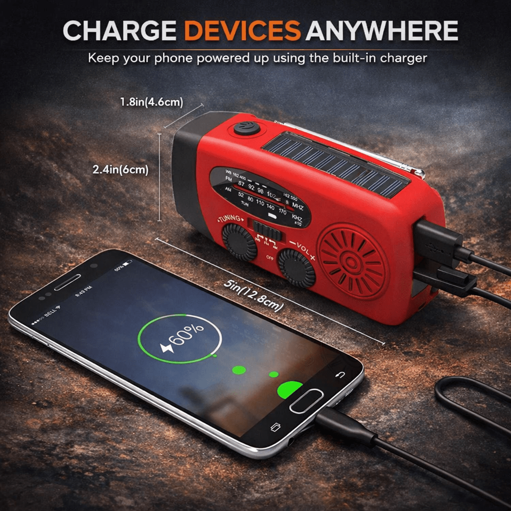 Emergency Hand Crank Radio with Solar & USB Charging – view 7