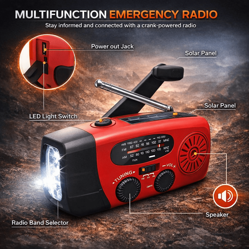 Emergency Hand Crank Radio with Solar & USB Charging – view 4