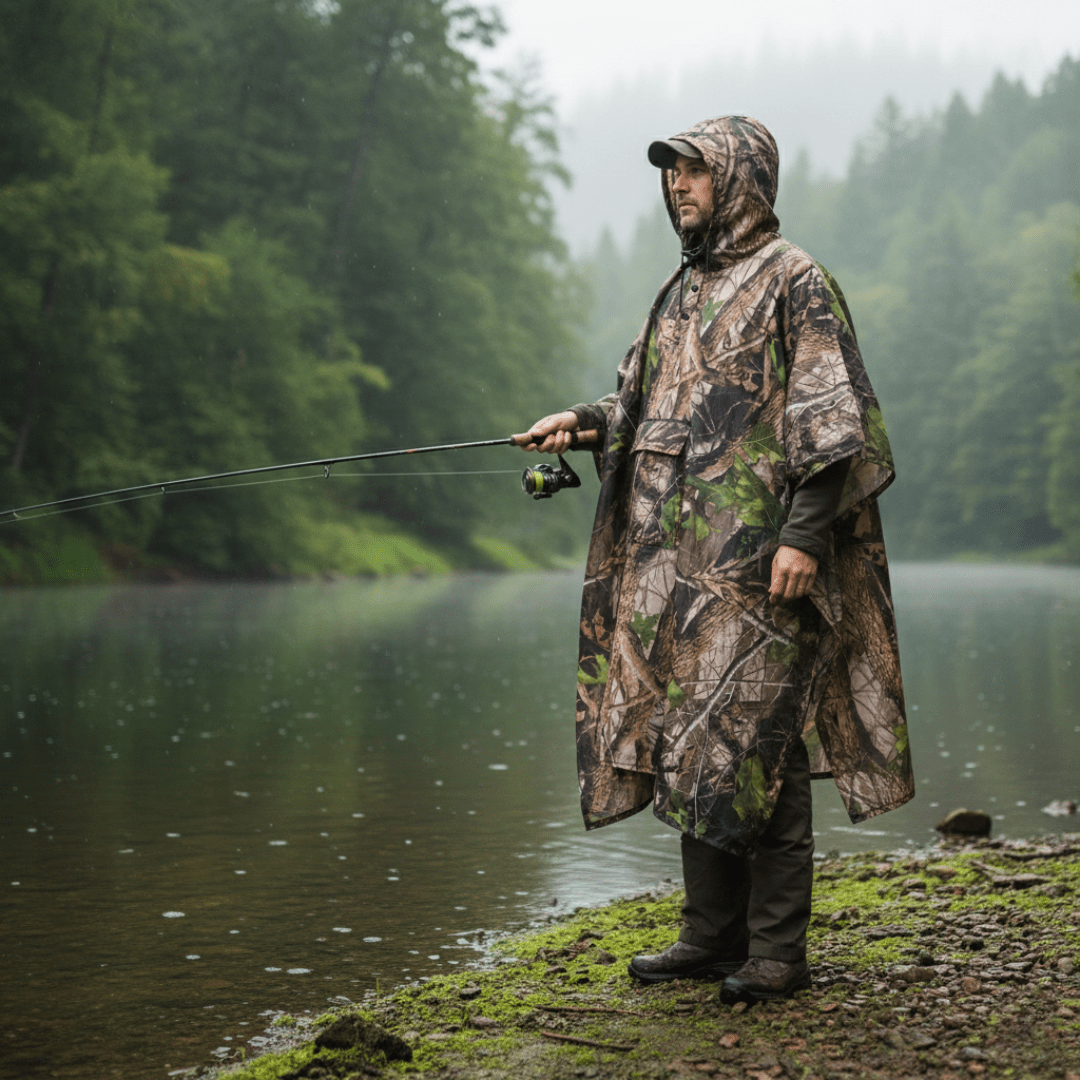 Hooded Camouflage Rain Poncho – Water-Resistant Outdoor Windbreaker – view 4