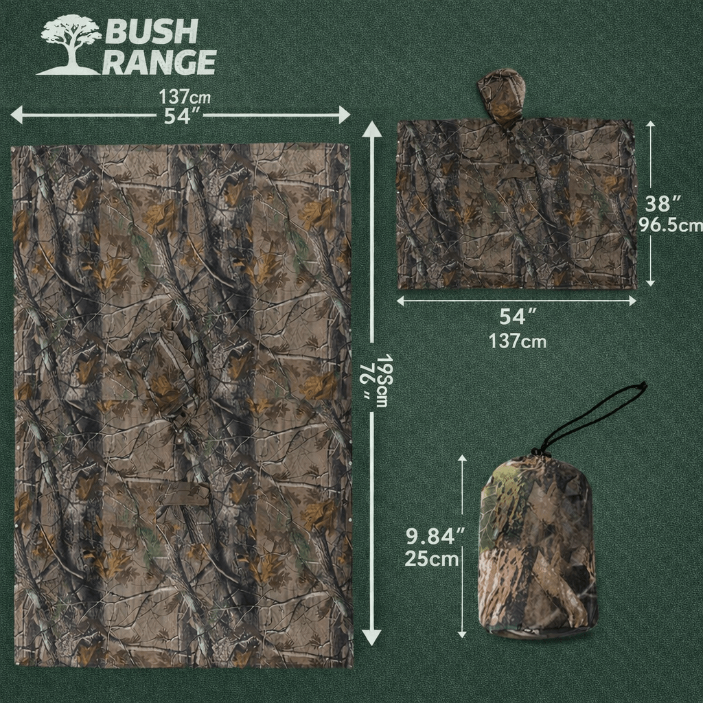 Hooded Camouflage Rain Poncho – Water-Resistant Outdoor Windbreaker – view 14