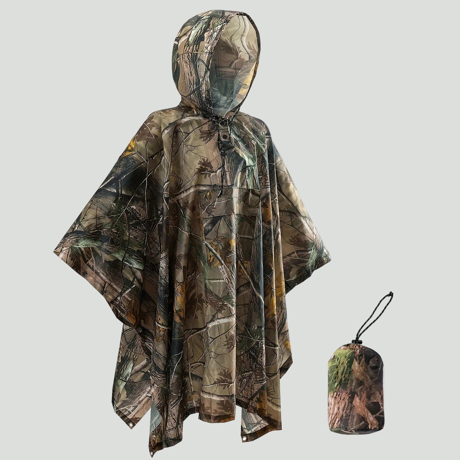 Hooded Camouflage Rain Poncho – Water-Resistant Outdoor Windbreaker – view 9