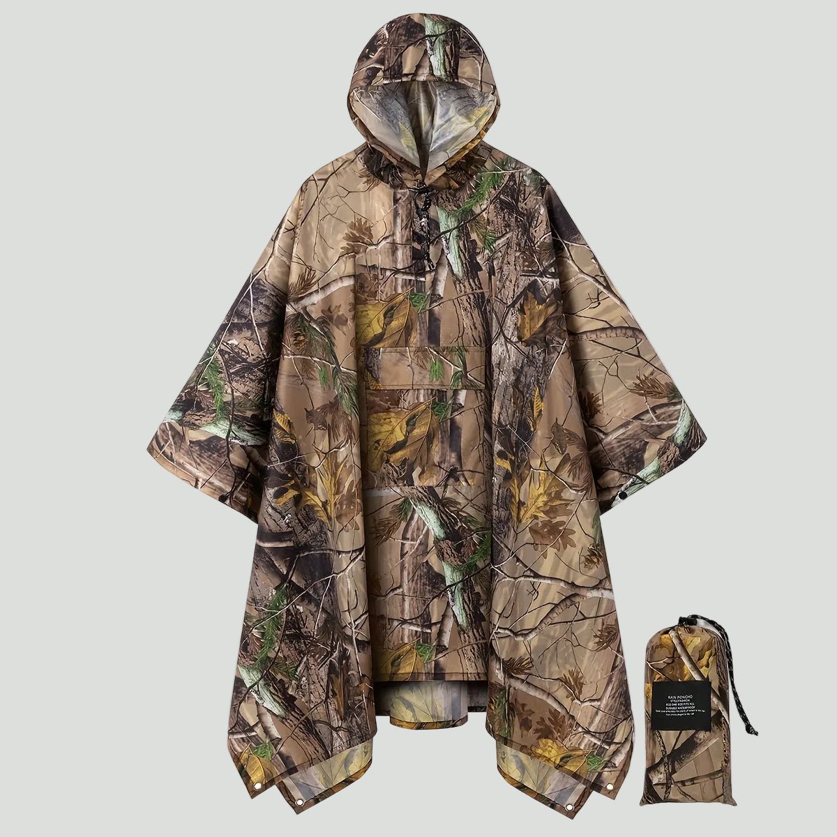 Hooded Camouflage Rain Poncho – Water-Resistant Outdoor Windbreaker – view 8