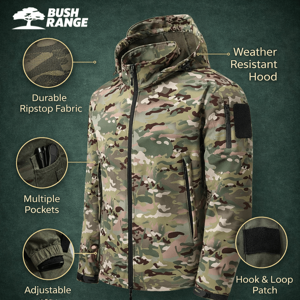 Men’s Camouflage Softshell Jacket – Hooded Outdoor Layer for Cold Weather Use – view 12