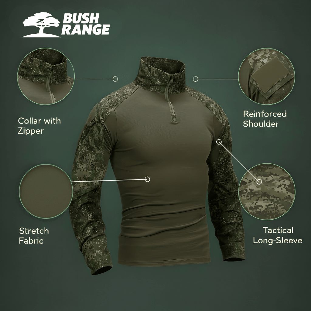 Men’s Camouflage Tactical Long Sleeve Shirt – Half Zip Outdoor Layer – view 8