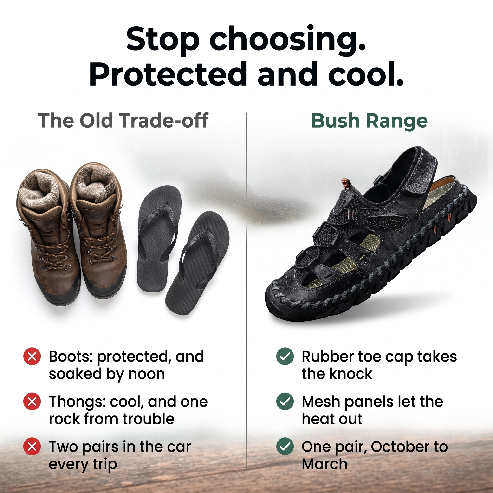 Compared with hiking boots and thongs
