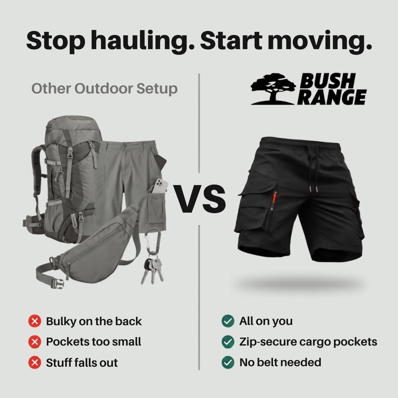 Men’s Lightweight Cargo Shorts with Zip Pockets – Outdoor Hiking Fit