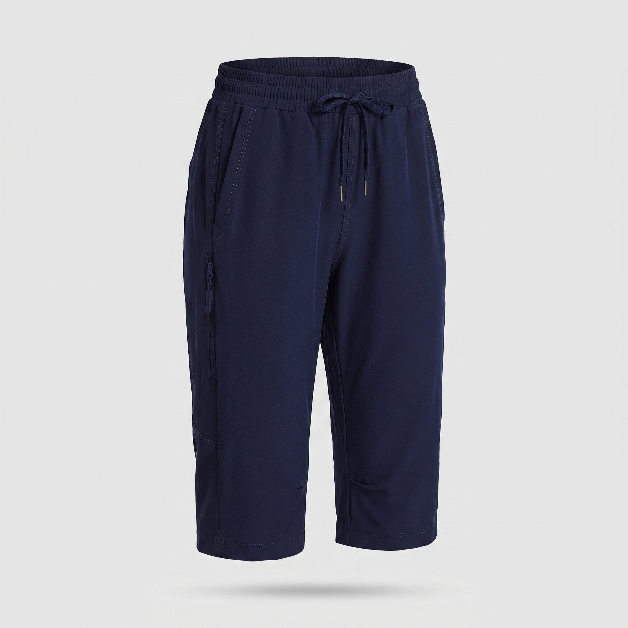 Women's knee-length hiking shorts in navy, ghost mannequin front