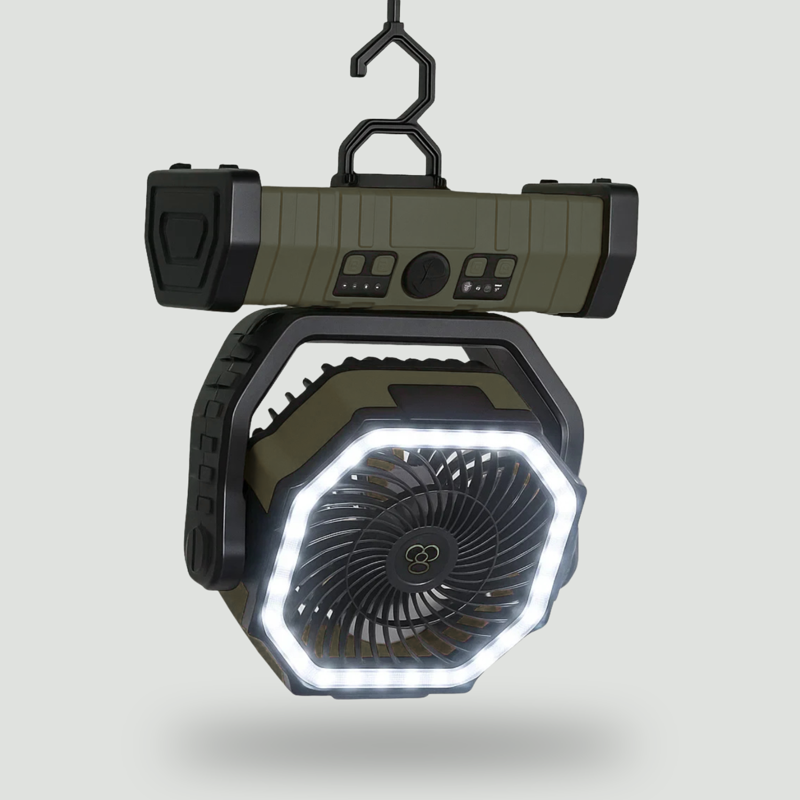Camping Fan with LED Light & Power Bank – 3-in-1 Rechargeable Outdoor Fan