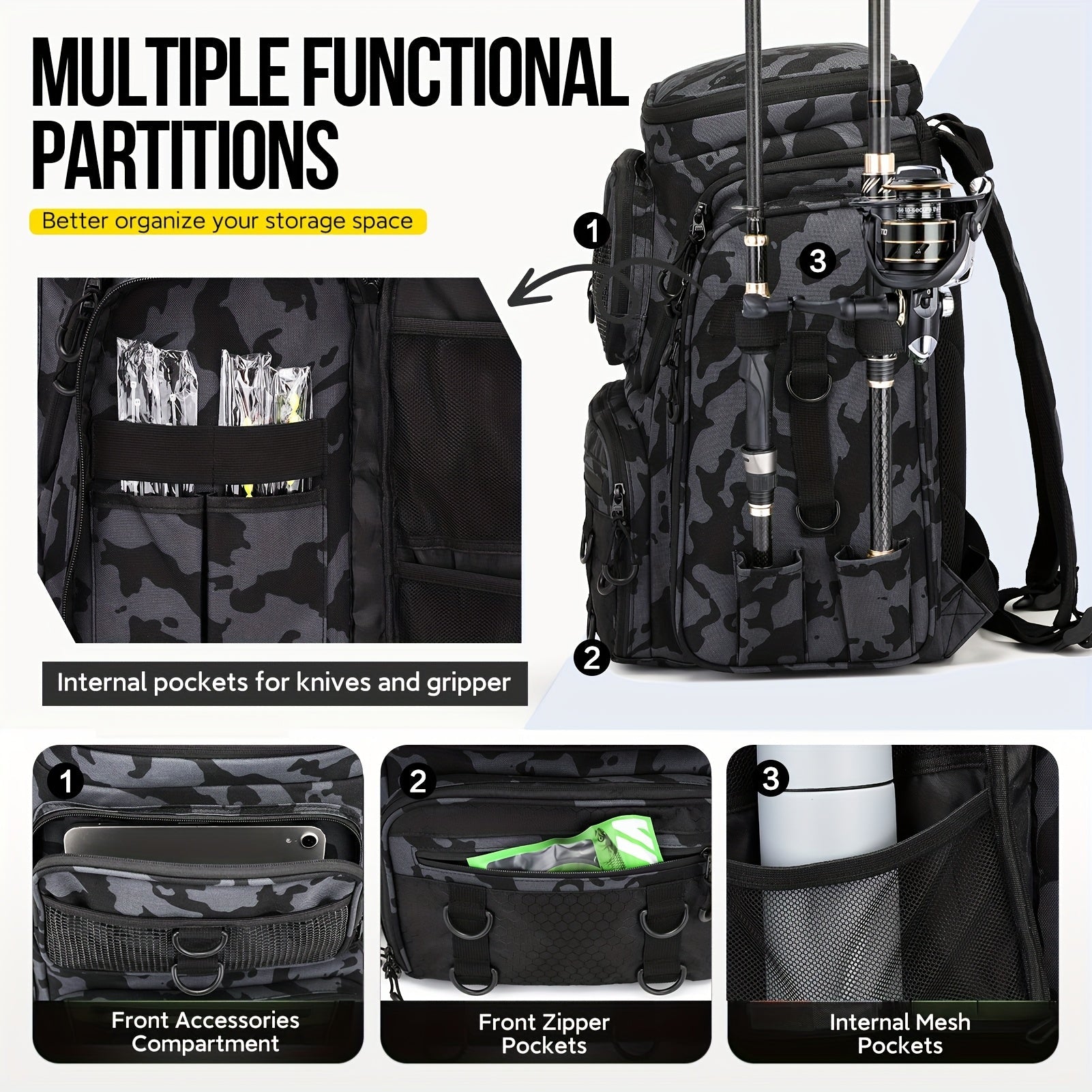 42L Fishing Backpack with Rod Holder – Large Capacity for Outdoor Gear – view 8