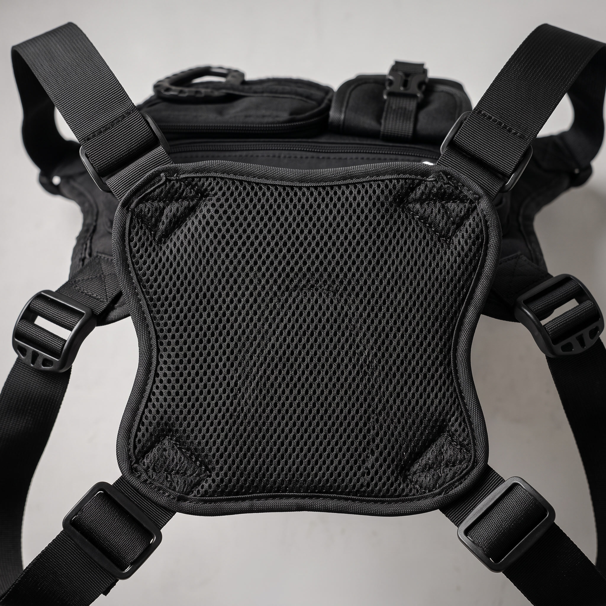 Close-up of the breathable mesh back panel
