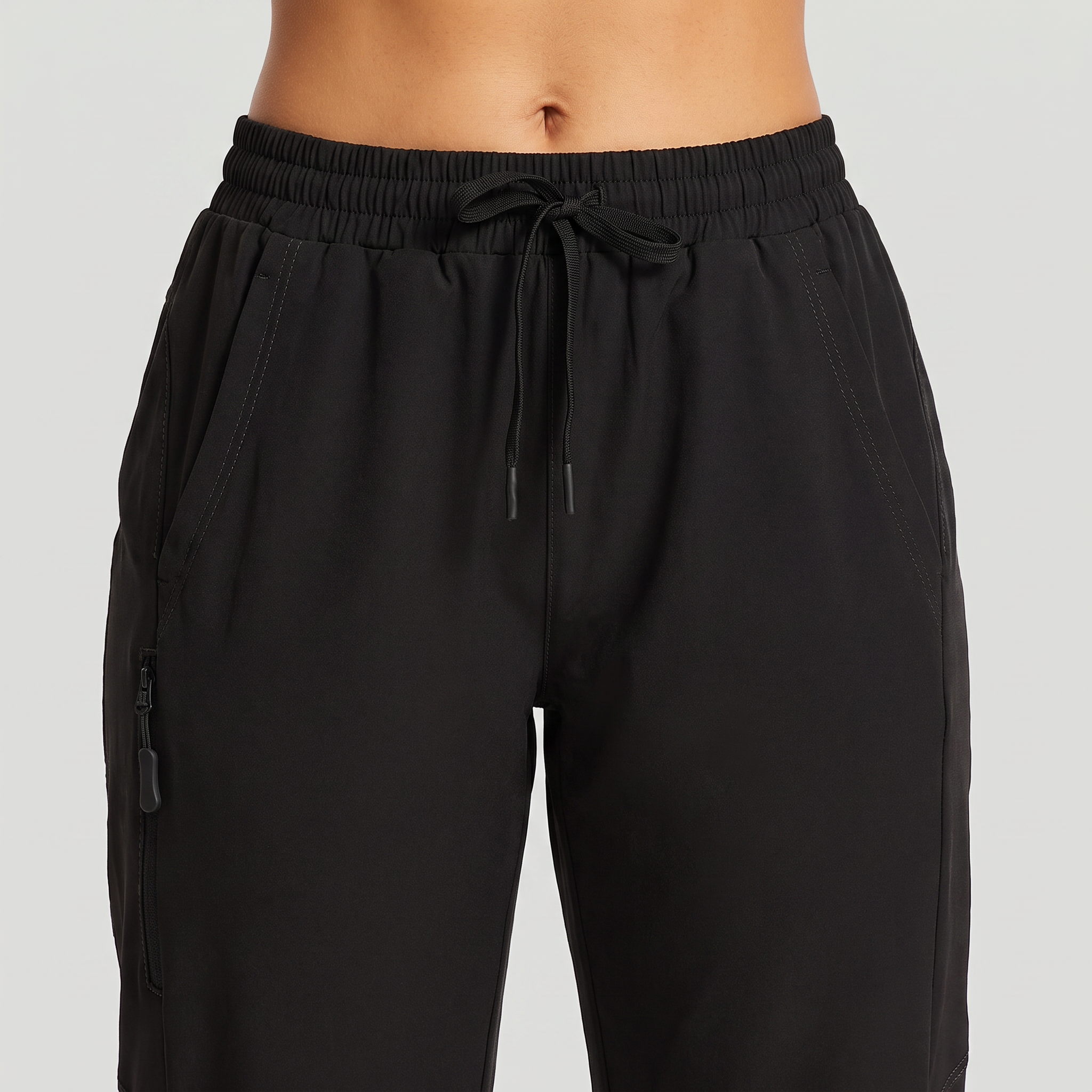 Elastic drawstring waistband with no fly and no button