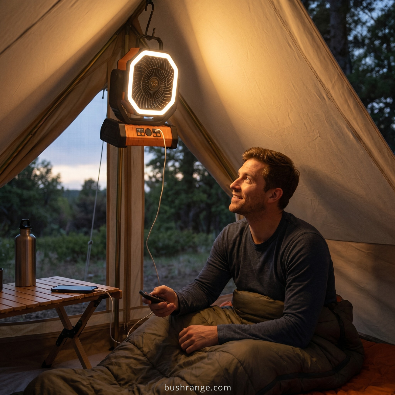 Camping Fan with LED Light & Power Bank – 3-in-1 Rechargeable Outdoor Fan