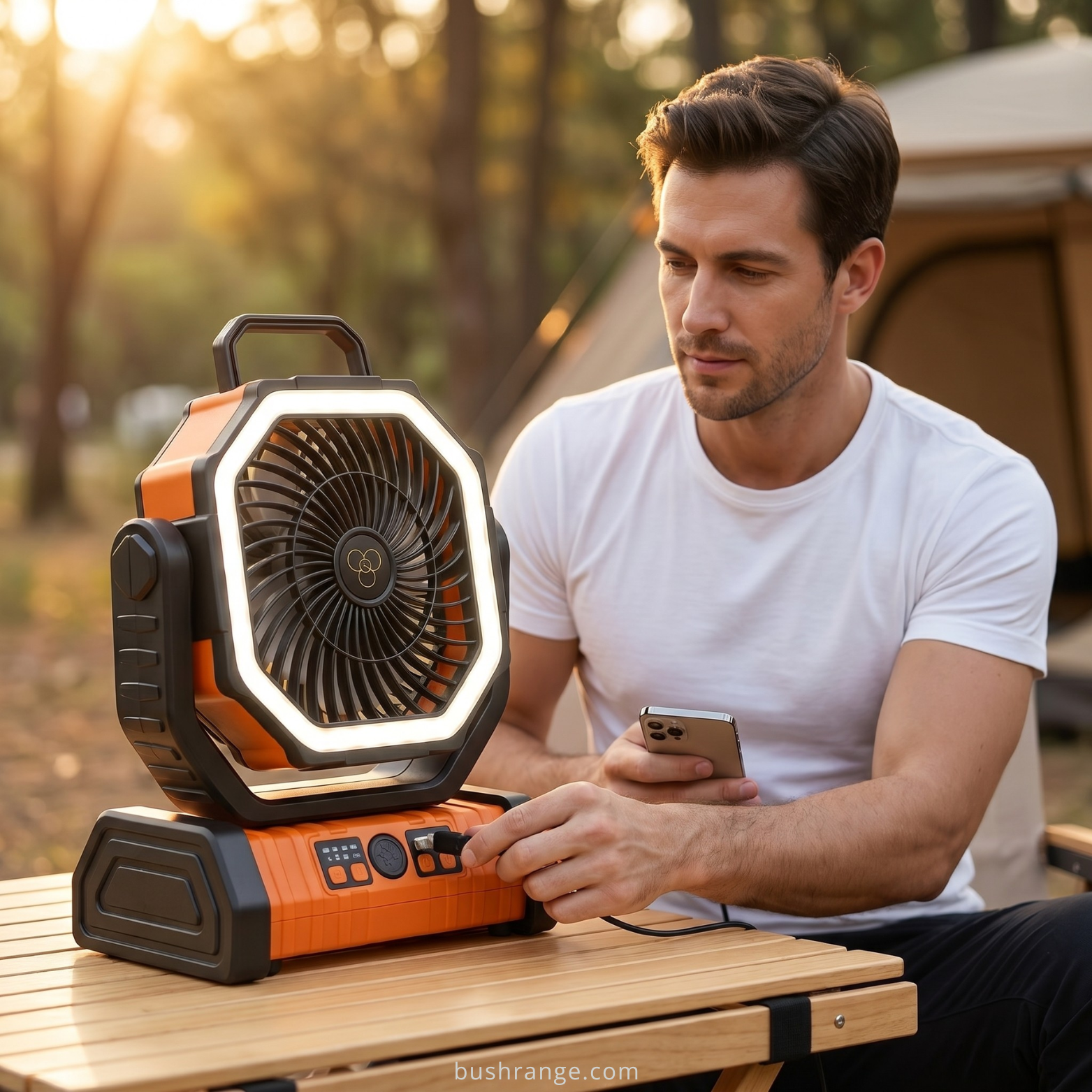 Camping Fan with LED Light & Power Bank – 3-in-1 Rechargeable Outdoor Fan