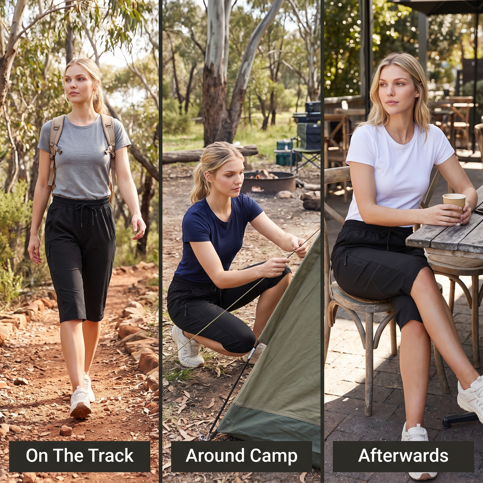 Three uses: on the track, around camp, afterwards