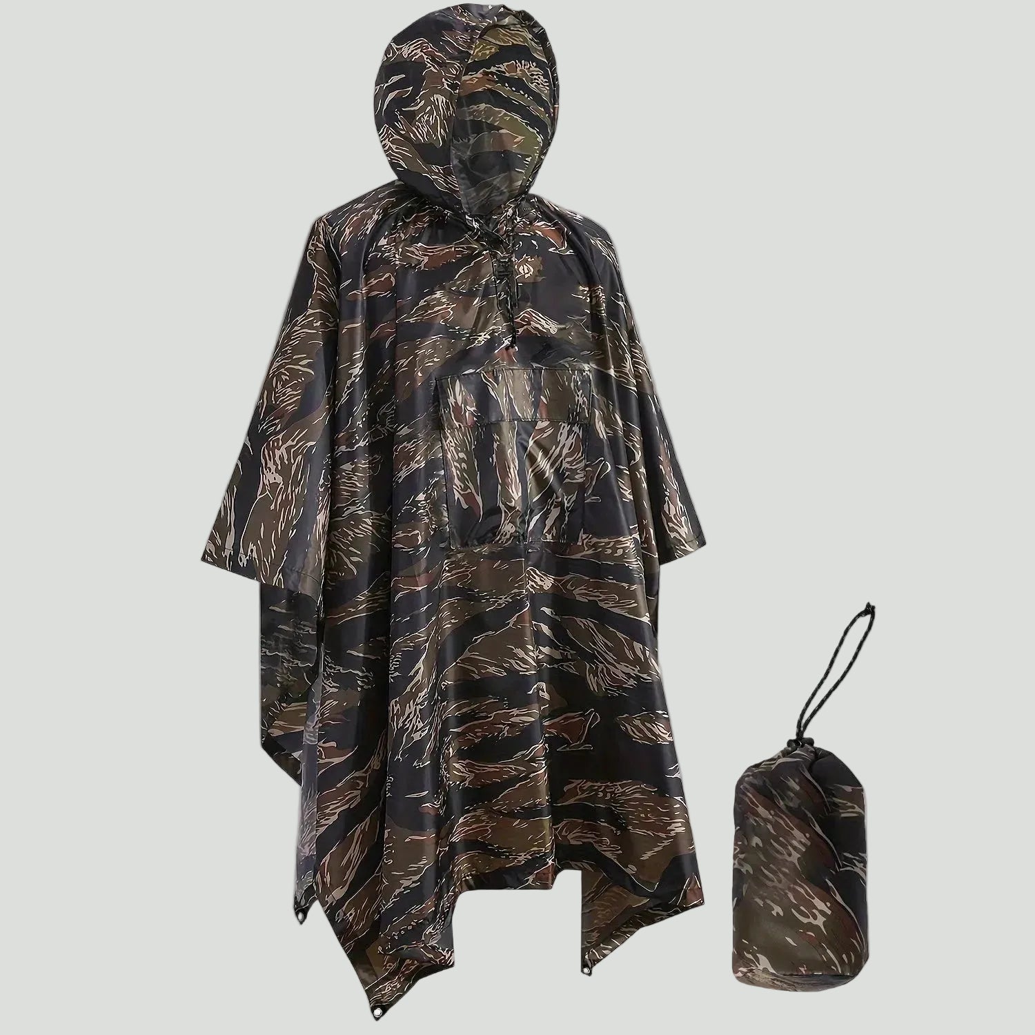 Hooded Camouflage Rain Poncho – Water-Resistant Outdoor Windbreaker – view 5