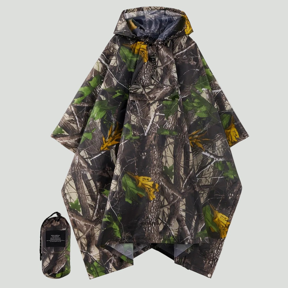 Hooded Camouflage Rain Poncho – Water-Resistant Outdoor Windbreaker – view 11