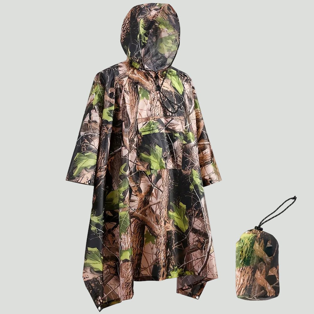 Hooded Camouflage Rain Poncho – Water-Resistant Outdoor Windbreaker – view 6