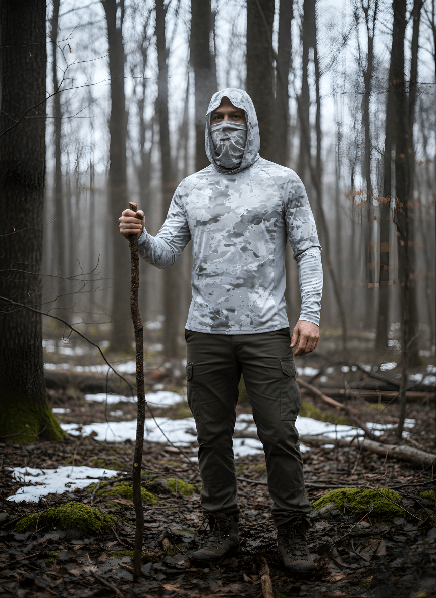 Men’s Camouflage Long-Sleeve Performance Shirt with Hood & Face Cover – view 2