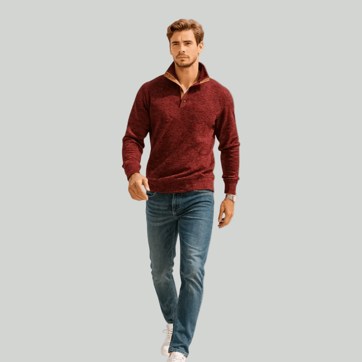 Men’s Knitted Outdoor Sweater – Stand Collar for Cold Weather Use – view 2